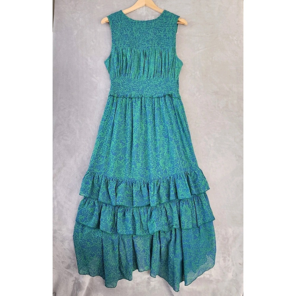by Anthroplogie Dress Womens Size Medium Smocked Ruffle Tiered Maxi Pockets Blue - Picture 6 of 10
